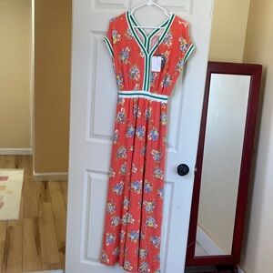 Matilda Jane Coral Floral Dress with Green Stripes